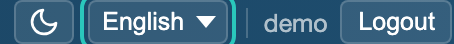 Right end of the top bar with the language menu