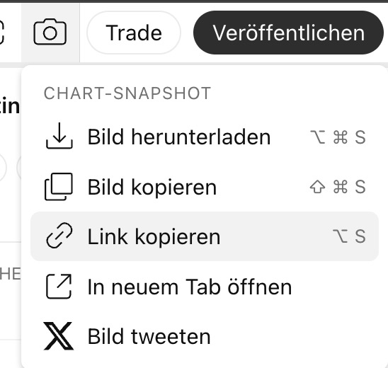 TradingView: das Kamera-Symbol öffnet das Menü Chart-Snapshot mit Link kopieren