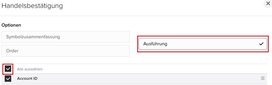 Handelsbestätigung: Alle auswählen
