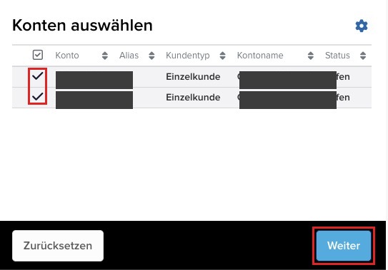 Konten auswählen bei mehreren Konten