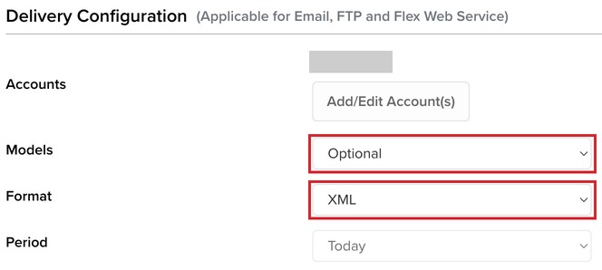 Delivery configuration: Models, Format XML