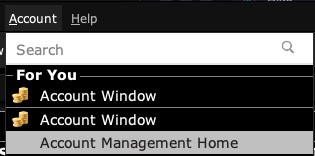 TWS: Account menu, Account Management Home